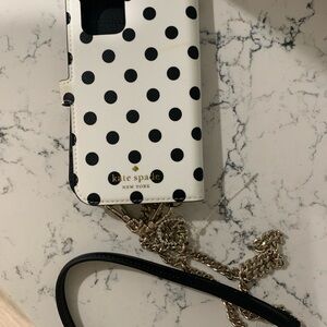 kate spade White Polka Dot Crossbody Phone Case with Gold Chain